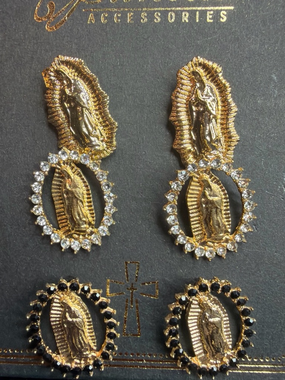 Gold Virgin Mary Drop Earrings with Crystal Halo - Accessorize